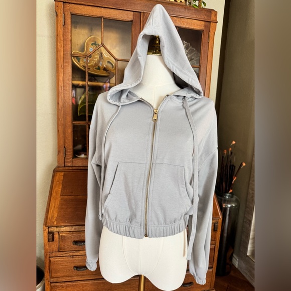 Women's Gray Cropped Zip-Up Hoodie and Jogger Set - Picture 3 of 12